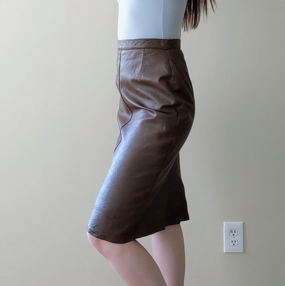 Brown Leather Midi Skirt - Picture 1 of 4
